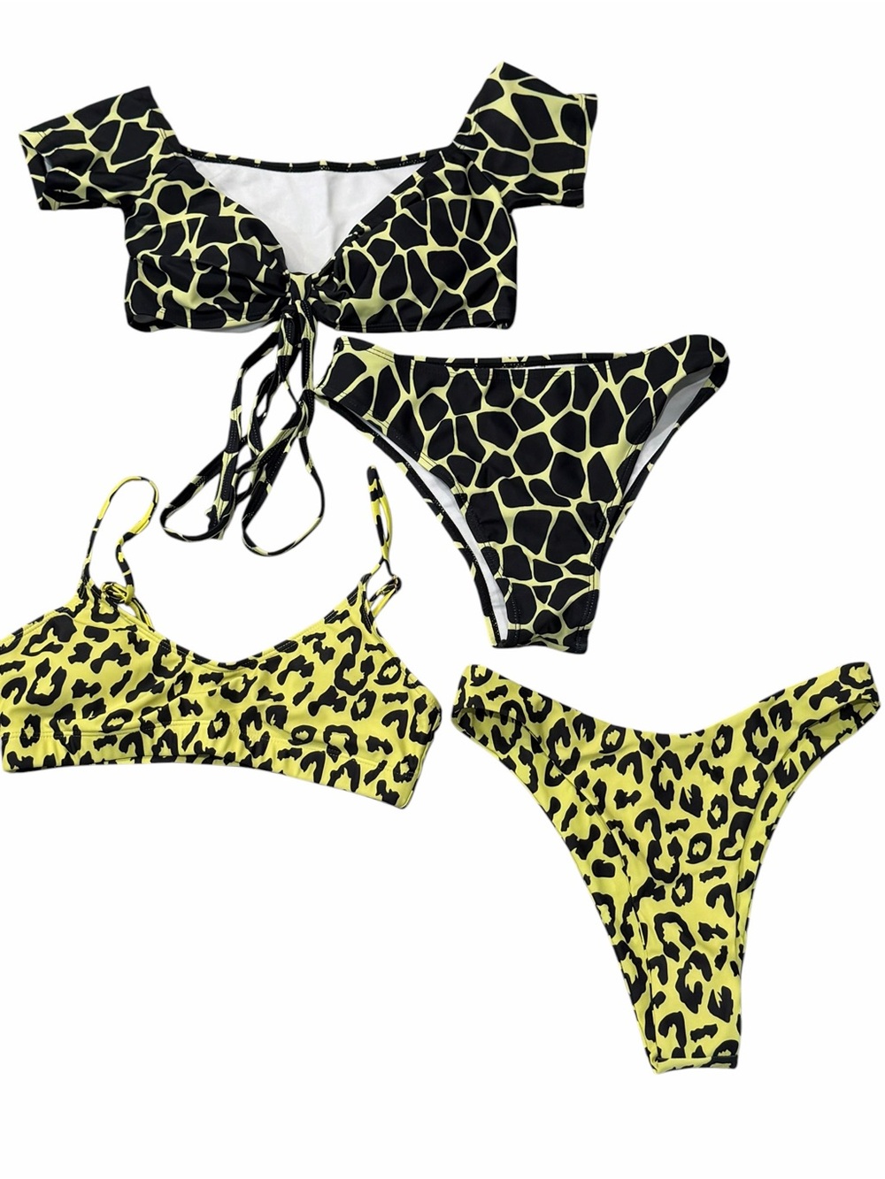 Neon Yellow & Black Animal Print Bikini Sets Hi Rise Size Small